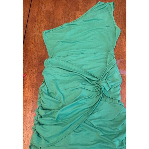 Sason One-Shoulder Ruched Bodycon Dress XL Green - Picture 1 of 5